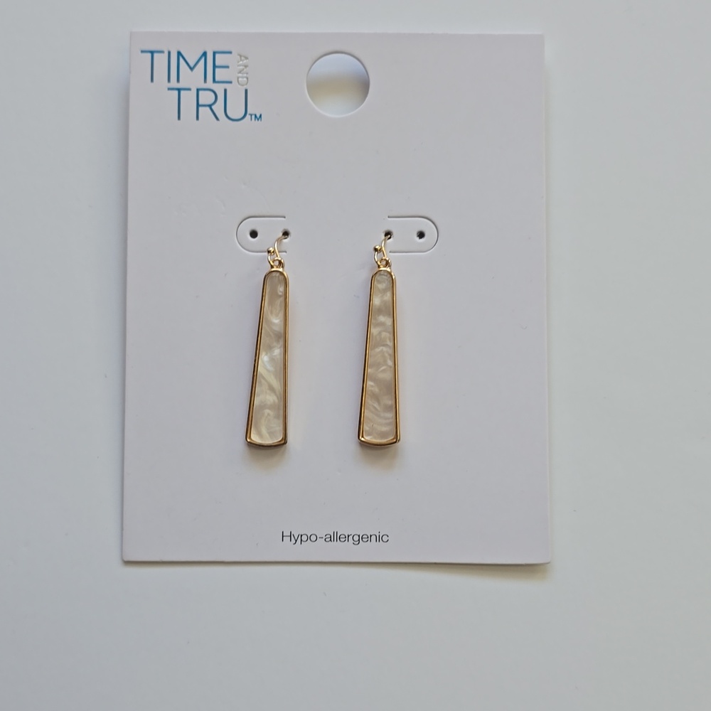 Time and Tru Gold-Tone Drop Earrings with Pearl Inlay